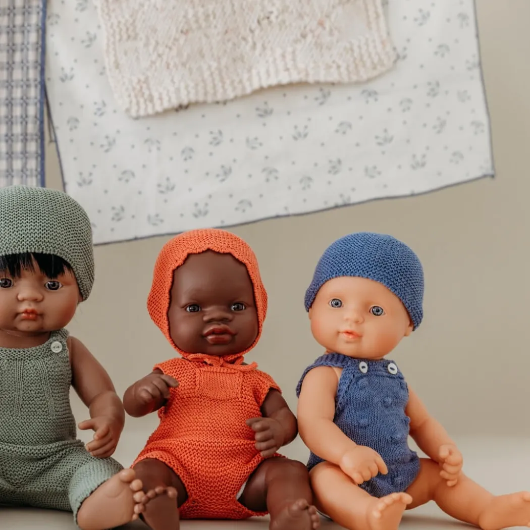 Blue Knit Doll Romper and Bonnet Set - 12"