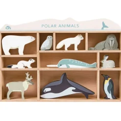 Wooden Polar Animal Figures and Display Case